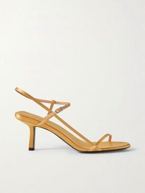 THE ROW Bare Strappy Sandals Gold Satin Minimalist Heel Size 7.5 Quiet Luxury